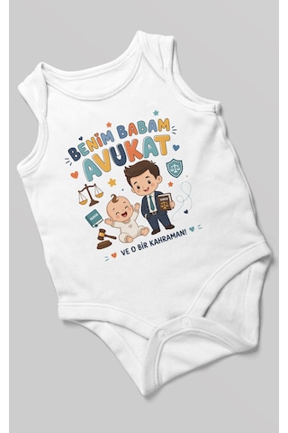 Morivokids Benim Babam Avukat Sıfır Kol Bebek Zıbını %100 Pamuk Beyaz