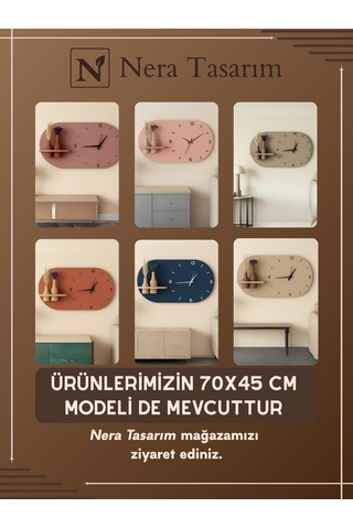 Modern Tasarım Raflı Nera Duvar Saati 60x35 Somon