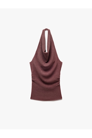 Koton Kolsuz Dokulu Halter Yaka Bluz Bordo 5sak10259ek Bordo