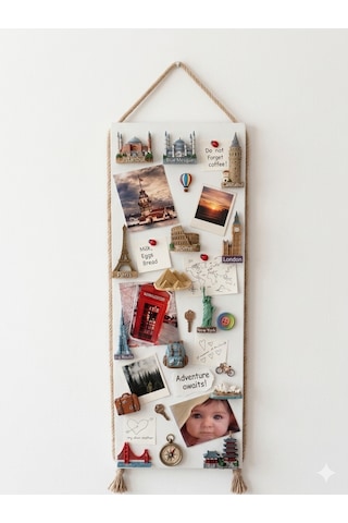 Magnet Panosu , 30x90cm Mıknatıslı Beyaz Pano Jüt Halatlı Dekoratif Büyük Boy Hatırlatma Panosu Diğer