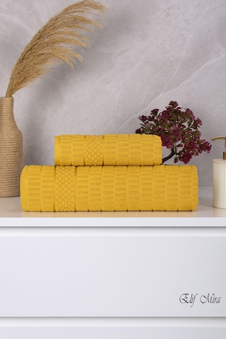 Banyo Havlu Seti %100 Pamuk 2 Parça 50 90 + 90 150 Cm Soft Comfort Sarı