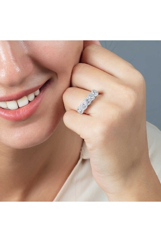 Tesbihane Starlight Diamond Pırlanta Montür Elit Tasarım 925 Ayar Gümüş Kadın Beştaş Yüzük Beyaz