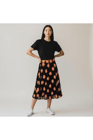 Şifon Beli Lastikli Etek 95 Cm - 38-50 Oranj