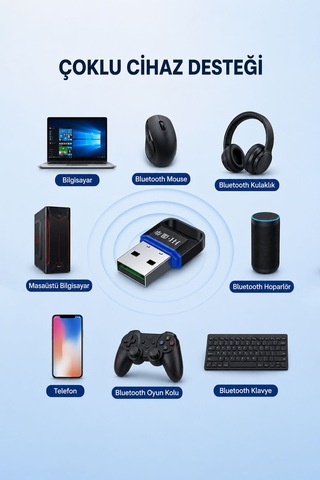 Usb Bluetooth 5.1 Adaptör Dongle, Pc Laptop Masaüstü Bilgisayar İçin Kablosuz Alıcı, Kulaklık Hoparlör Mouse Klavye Oyun Kolu Uyumlu, Sürücüsüz Tak Çalıştır D905