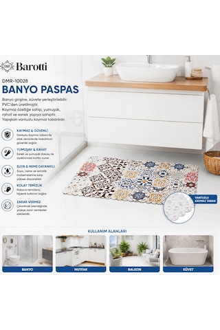 Dikdörtgen Desenli 70 X 34 Cm Su Emici - Sihirli Kaydırmaz Banyo - Küvet Paspas 5468 Renkli