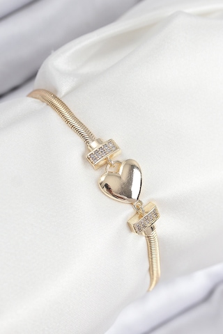 Pirinç Zirkon Taşlı Kalp Model Gold Renk Kadın Bileklik 6421836