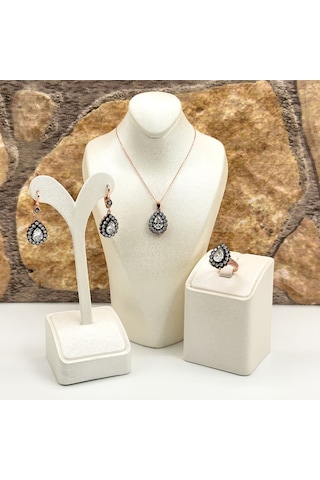 Elmas Montür Rosegold Damla Gümüş Set Takım - Lvrset06 Rose Gold