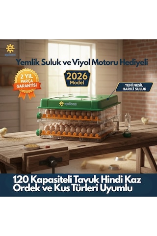 Ep120 Yumurta Kapasiteli Tam Otomatik Kuluçka Makinesi - Yeni Nesil Harici Suluklu, Dijital Nem Ve Sıcaklık Göstergeli Lisinya