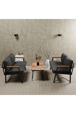 Mb Garden Furnıture Simetri Model, Balkon, Bahçe, Cafe, Metal Koltuk Takımı, Bahçe Takımı ,çay Seti,2+2 Sehpalı Süngerli Antrasit