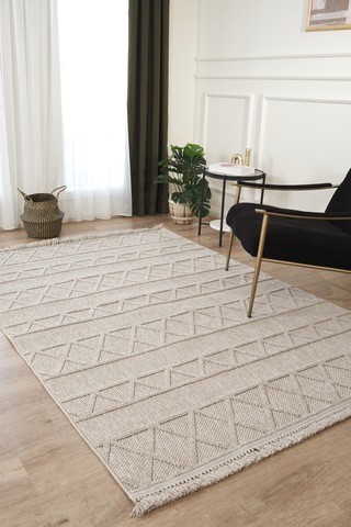 Mariesse Home Naturel Bukleli Yumuşak Dokulu Iskandinav Yolluk Dokuma Halı Oturma Odası Mutfak Halısı Koridor Doha Yolluk 611 Bej