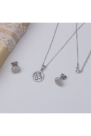 Halka Yıldız Model 925 Ayar Gümüş Kadın 2'li Set Gümüş