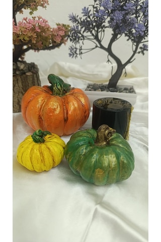 Artepieza Kabak Figürlü Dekor Seti Doğal Masa Süsleri-kabak & Mum Seti-biblo Dekoratif Set B. Boy Turuncu 10 cm