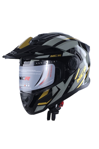 Ncr X-Cross Sarı Grafik Ece-22.06 Çene Açılır Kask Sarı Gri