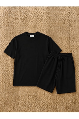 Kalibre Siyah Oversize Bisiklet Yaka T-shirt Ve Şort İkili Takım