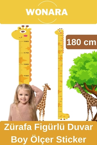 Özel Üretim Çocuk İçin Zürafa Figürlü Çift Taraflı Yapışkanlı Silinebilir Duvar Boy Ölçer Sticker