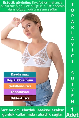 Wintoup Özel Üretim Meme Dikleştirici Şekillendirici Esnek Konforlu Şık Dantelli Göğüs Toparlayıcı Sütyen Beyaz