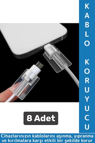 Premium Telefon Şarj Kablosu Aşınma Yıpranma Kırılma Önleyici Şeffaf Silikon Kablo Koruyucu 8 Adet