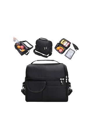 Büyük Yalıtımlı Beslenme Çantası Sızdırmaz Soğutucu Çanta Çift Bölmeli Beslenme Taşıma Çantası Kamp İçin Erkekler Kadınlar İçecek Kutuları Şarap Çantası Soğutucu Kutu Siyah