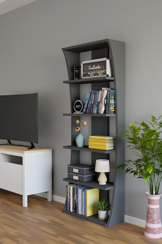 İskandinav Tasarım Çok Raflı Kitaplık 150x50x22 Cm Modern Dekoratif Raf Ünitesi Antrasit