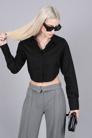 Madmext Mad Girls Siyah Kısa Gömlek Mg1382-siyah Siyah