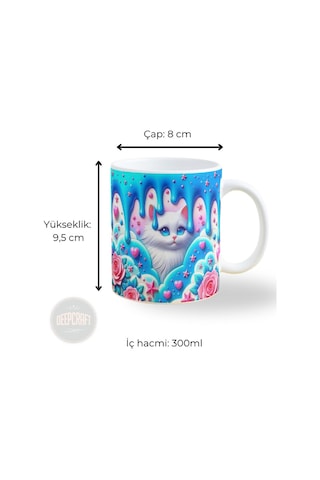 Deepcraft Best Quality 3d Görünümlü Mavi Kedi Kupa Yılbaşı,sevgililer Günü, Hediyelik Kupa 300ml