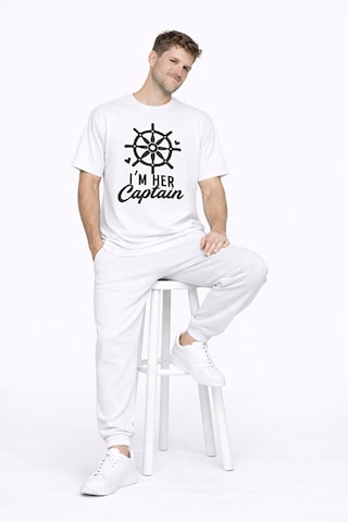 Sevgili Kombini Oversize Çift Tişört Unisex Captain Anchor Baskıl Beyaz
