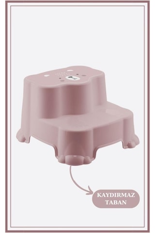 Flosoft Kaydırmaz Çocuk Taburesi Çift Basamaklı, Çocuk Banyo Lavabo Merdiven Yükseltici Pembe
