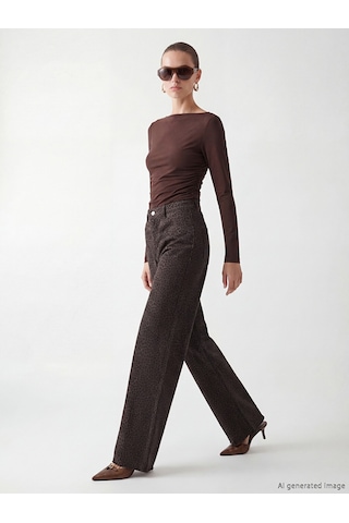 Lcw Modest Kahverengi Wideleg Leopar Desenli Kadın Jean Pantolon