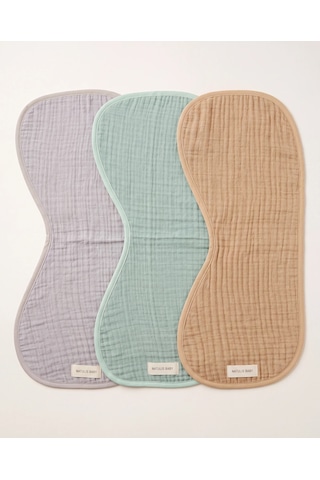 %100 Organik Pamuk 4 Kat Müslin Omuz Bezi 3'lü Set 22x50 Cm Bej Nil Yeşili Gri Bej / Mint Yeşili / Gri 3 Lü Set