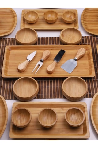 Atbyhome Bambu Loft 6 Kişilik 31 Parça Doğal Bambu Kahvaltı Takımı - Kahvaltı Seti Sunum Seti Bambu