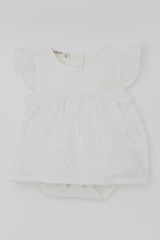 Breeze Kız Bebek Zıbın Elbise Çiçek Nakışlı 6 Ay-2 Yaş, Ekru