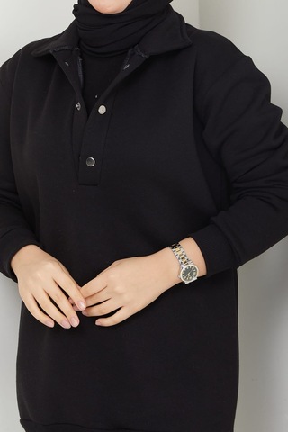 Esilanur Çıkarılabilir Kapüşonlu 3 İplik Şardonlu Sweatshirt Siyah