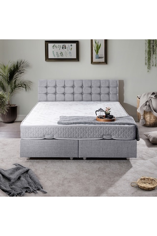 Venedik Çift Kişilik Baza Başlık Letto Yatak Seti - Açık Gri 150 x 200