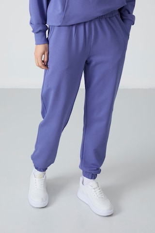 Tommy Life Eflatun Kapüşonlu Kanguru Cep Oversize Lastik Paça Kadın Eşofman Takımı - 95288 Mor