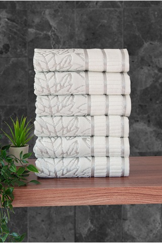 Çınar Jakarlı 6 Lı Kadife Pamuklu El Ve Yüz Havlu Seti 50x90 Cm - 04557 - Gümüş Gümüş