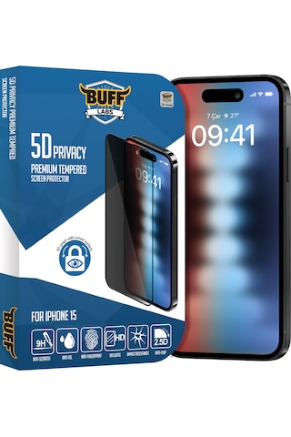Buff Apple iPhone 15 Uyumlu 5d Privacy Ekran Koruyucu