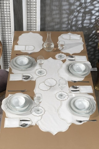 Damla Keten Nakışlı Amerikan Servis Takımı 19 Parça Bej Bej