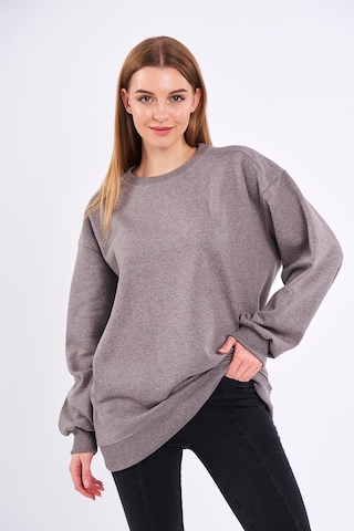 Comeor Kahve Kadın Pamuklu Oversize Basic Bisiklet Yaka Sweatshirt 001