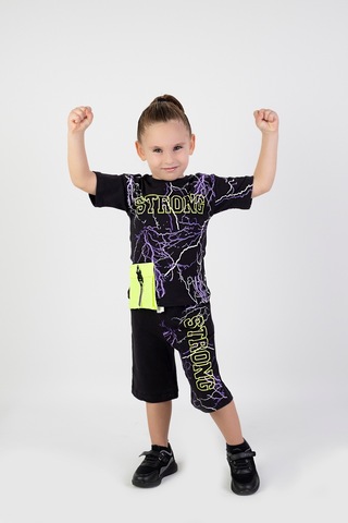 Erkek Çocuk Strong Baskılı Kısa Kollu Şortlu Basic Takım 2-5 Yaş 001