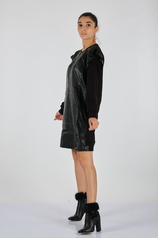 Unique Mode Minimalist Uzun Kol Midi Deri Elbise - Günlük Şıklık Siyah