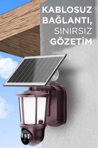 Cmr29 Şarjlı Duvar Lambası Görünümlü Dış Mekan Kamerası Akıllı Ip Güneş Enerjili Kamera