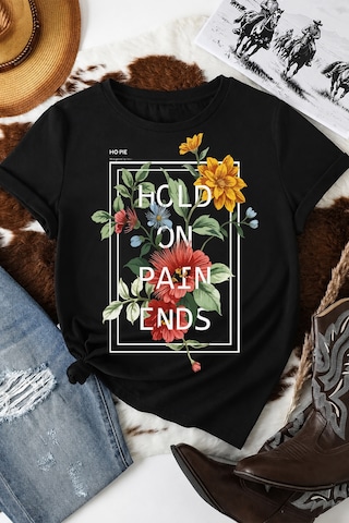 Spoyi Flora Patience Tasarımlı %100 Pamuk Yarım Oversize Siyah T-lhirt
