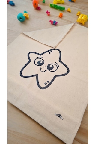 Yıldız Desenli Çok Amaçlı Kanvas Kirli Çamaşır Torbası 50x70 Cm Açık Bej Açık Bej