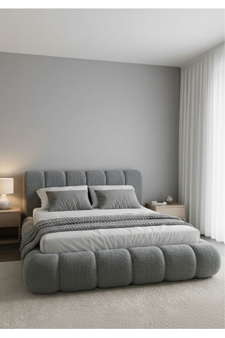 Most Piatto Premium Bazalı Karyola Antrasit Bukle Kumaş 180x200 Cm. Yatak İçindir Evinize Teslim 180 x 200 CM