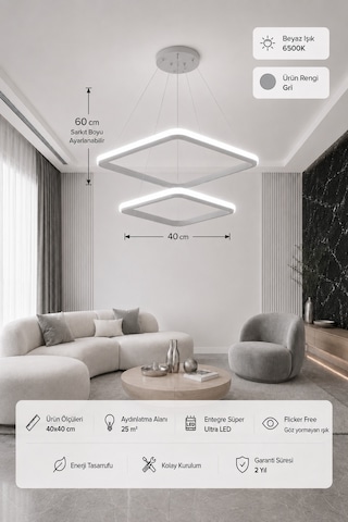 Melo 2'li Led Sarkıt Avize Beyaz Işık Gri