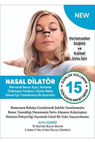Horlama Önlemeye Yardımcı Nefes Açıçı Nasal Dilatör 2 Adet 1 No+2 No Ve 15 Günlük Burun Bandı