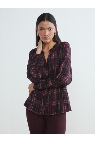 Lcw Everyday Bordo Kaçık Yaka Ekose Oversize Bluz