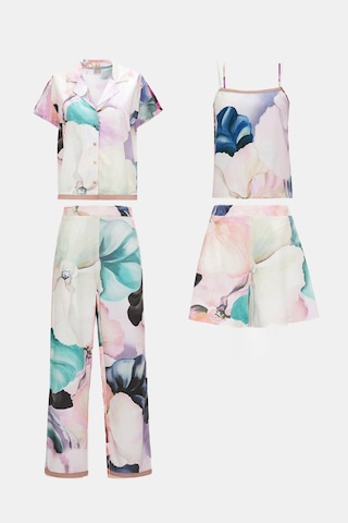 Paradise Çiçek Desenli 4'lü Dokuma Viskon Önden Düğmeli Pijama Takım Seti Desenli