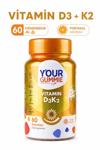 Y'our Gummie D3 K2 Vitamini Gummies Portakal Aromalı 60 Gummies