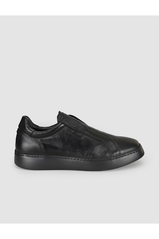 Cabani Hakiki Deri Siyah Bağcıksız Erkek Sneaker